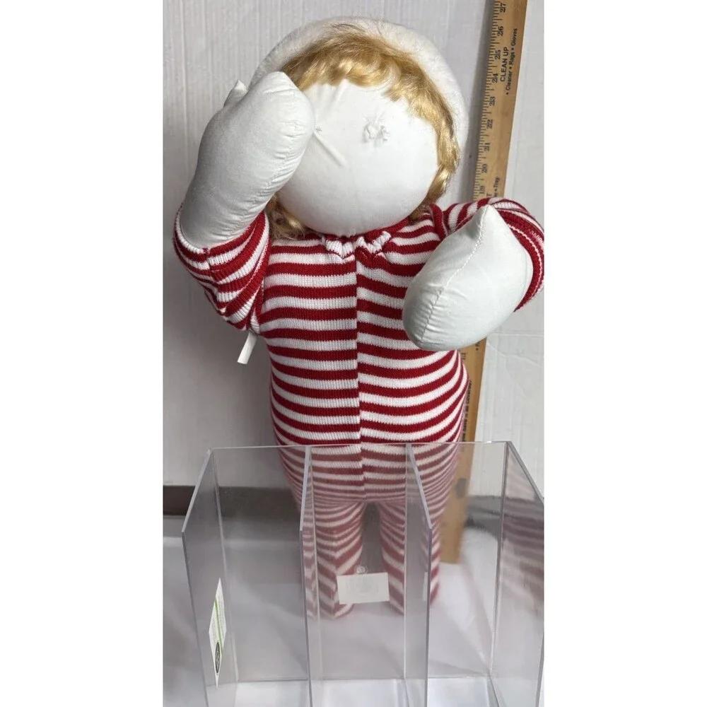 Vintage Peek A Boo Christmas Cloth Doll Red White Stripe Santa As Is 26 Decor